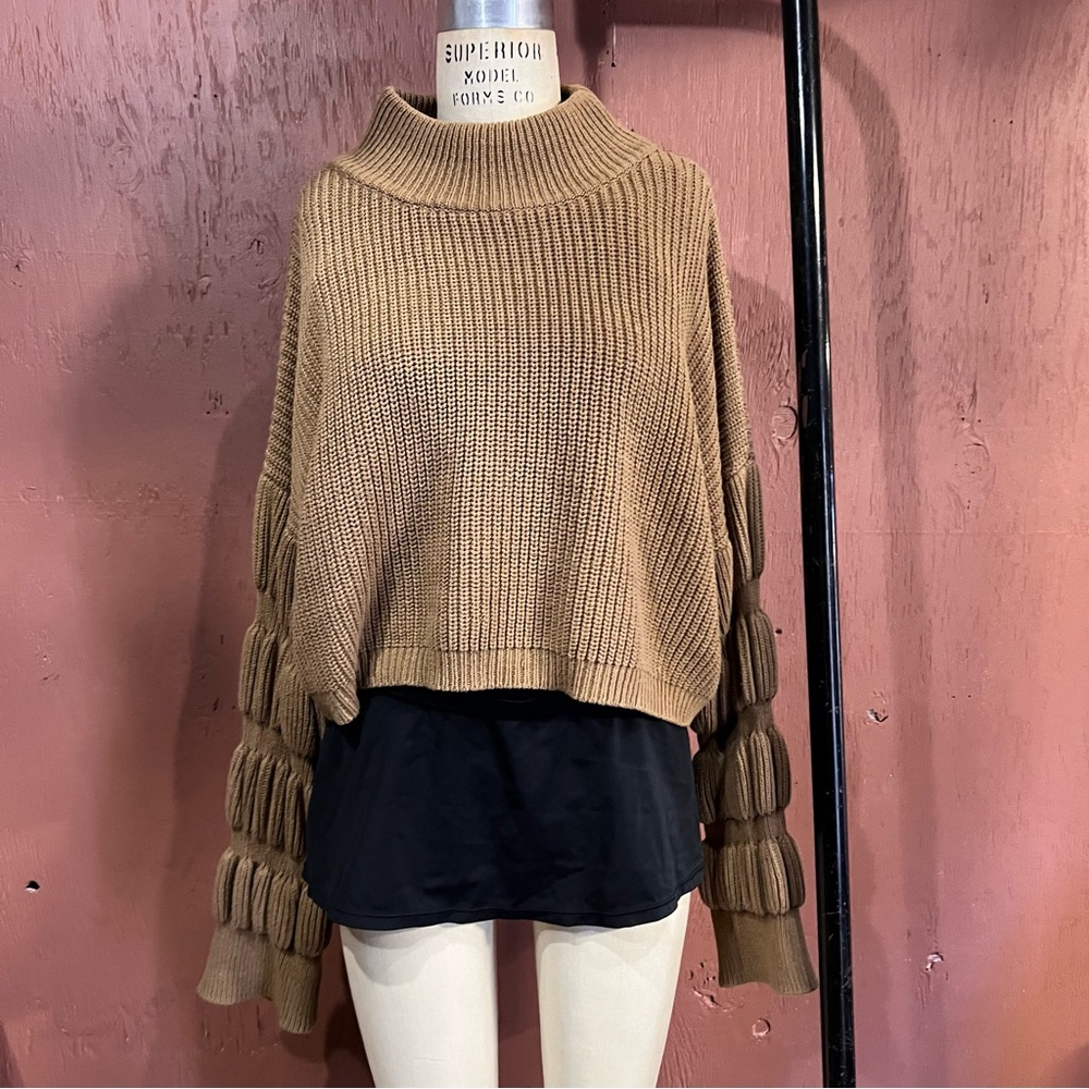 12th Tribe Taupe Ribbed Turtleneck Sweater